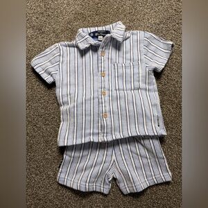 Ben Sherman Baby Boys Blue Stripe Button Shirt & Shorts Set | 12M | Mod Classic